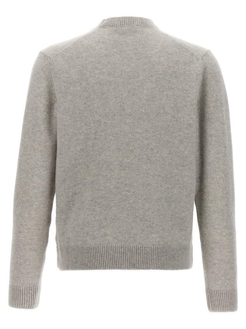 Maison Kitsuné Heathered Grey Crewneck Sweater With Embroidered Fox Emblem