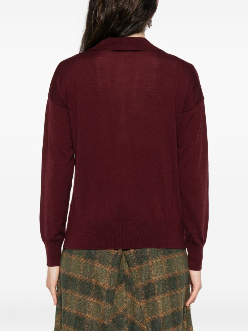 Alpha Studio Long-Sleeved Deep V-Neck Merino Wool Top