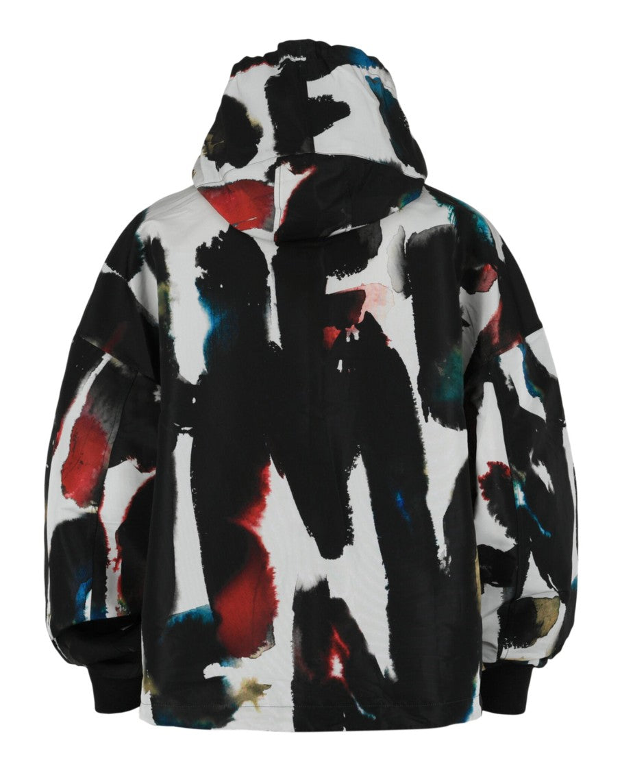 Alexander Mcqueen Watercolor Graffiti Hooded Windbreaker With Adjustable Features