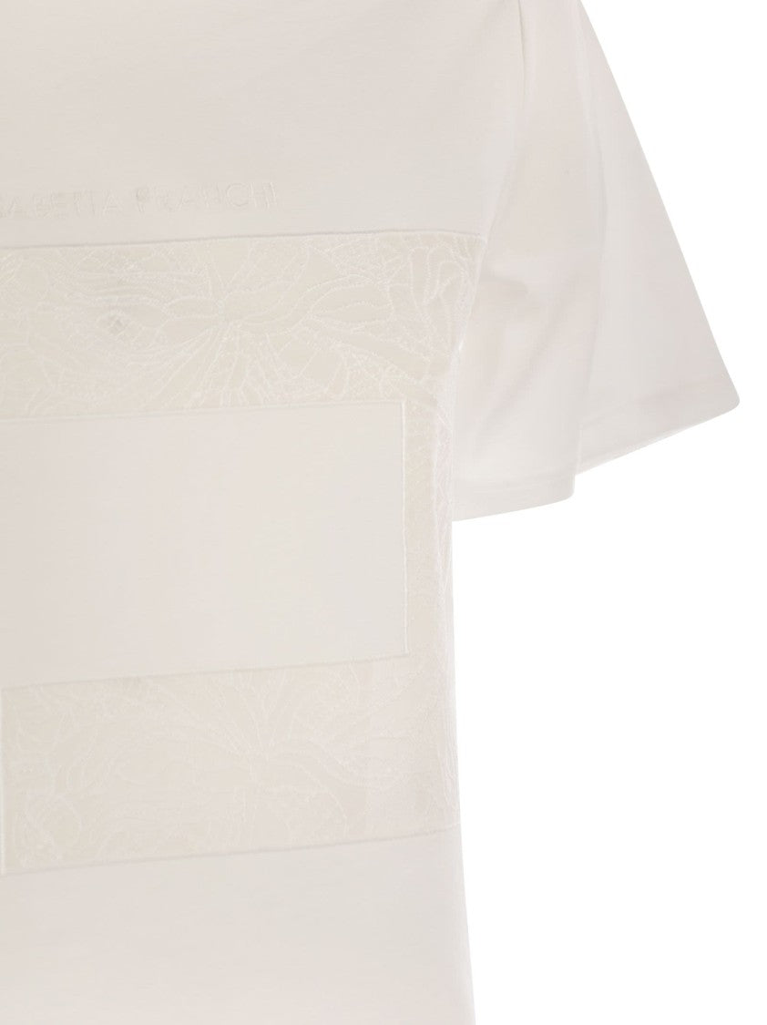 Elisabetta Franchi Jersey T-Shirt With Voile Macro Logo