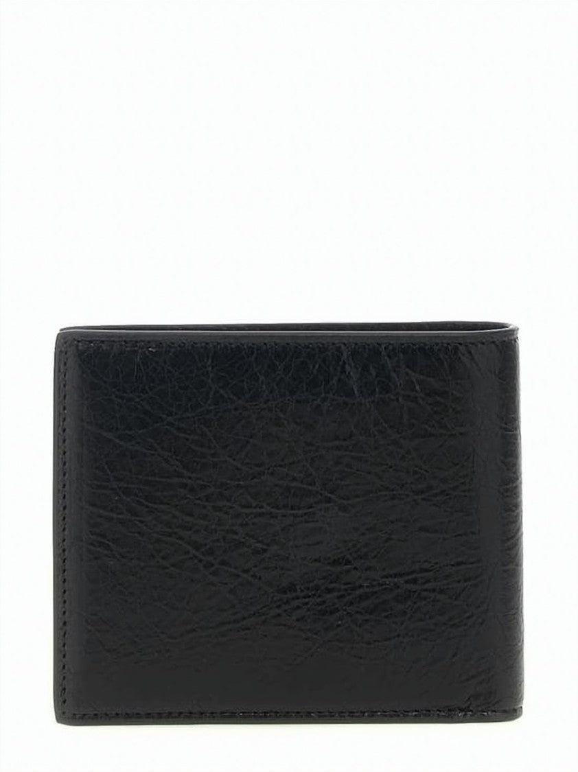 Balenciaga Textured Leather Bifold Wallet With Blue Logo Detail