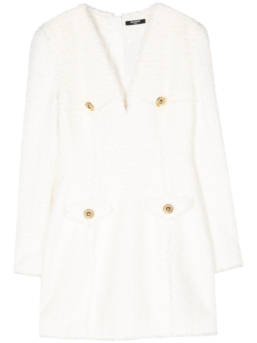 Balmain V-Neck Bouclé Minidress