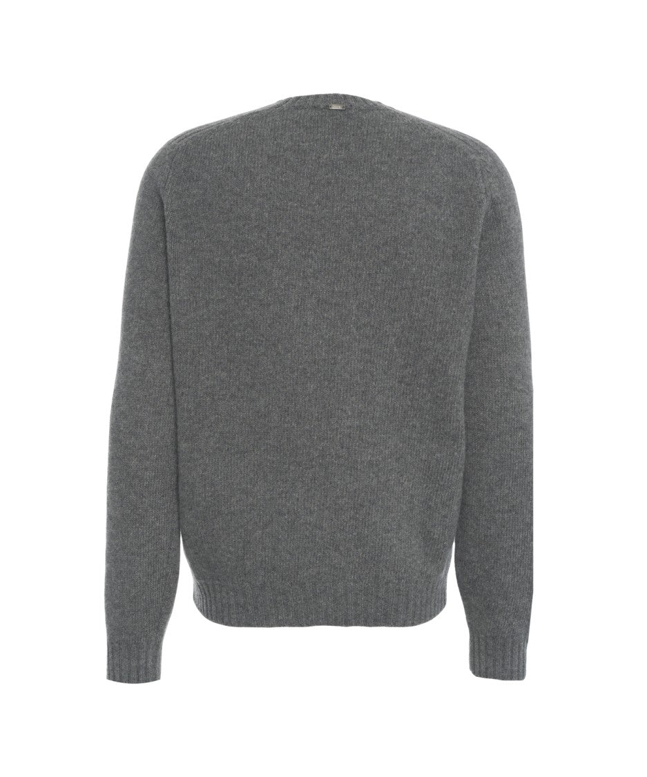 Herno Timeless Grey Wool Sweater With Crew Neckline