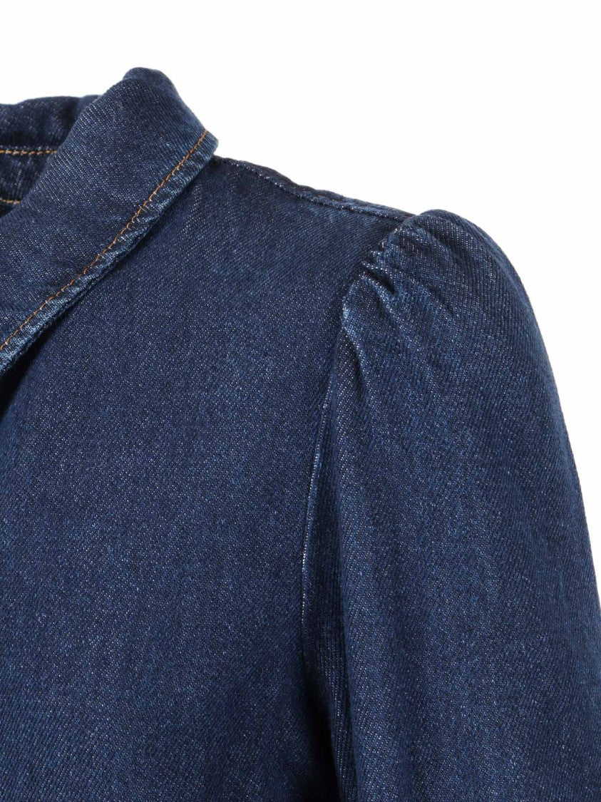 7 For All Mankind Dark Blue Puff Sleeve Shirt Poppy