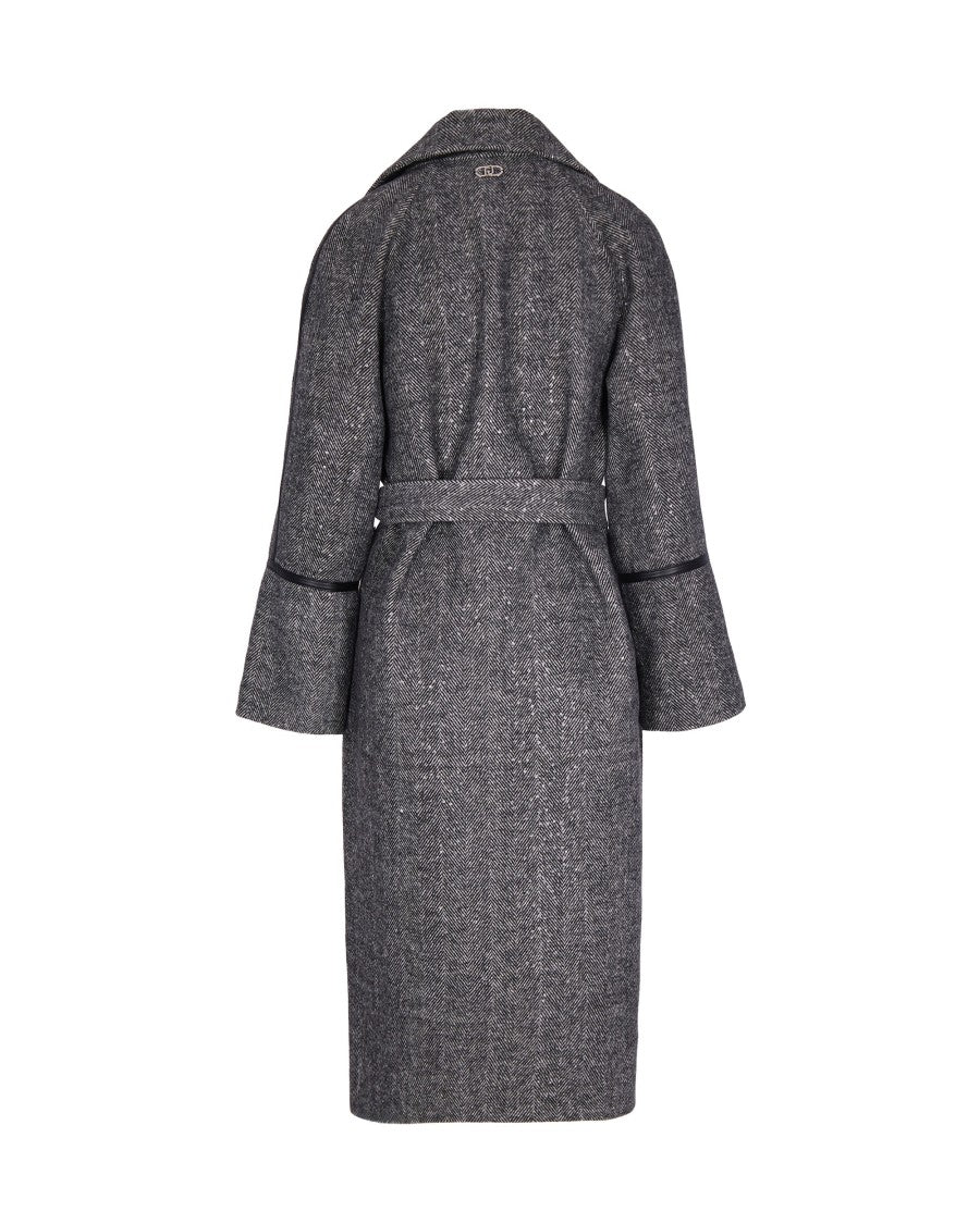 Liu Jo Herringbone Pattern Coat With Sequin Embellishments And Belted Waist