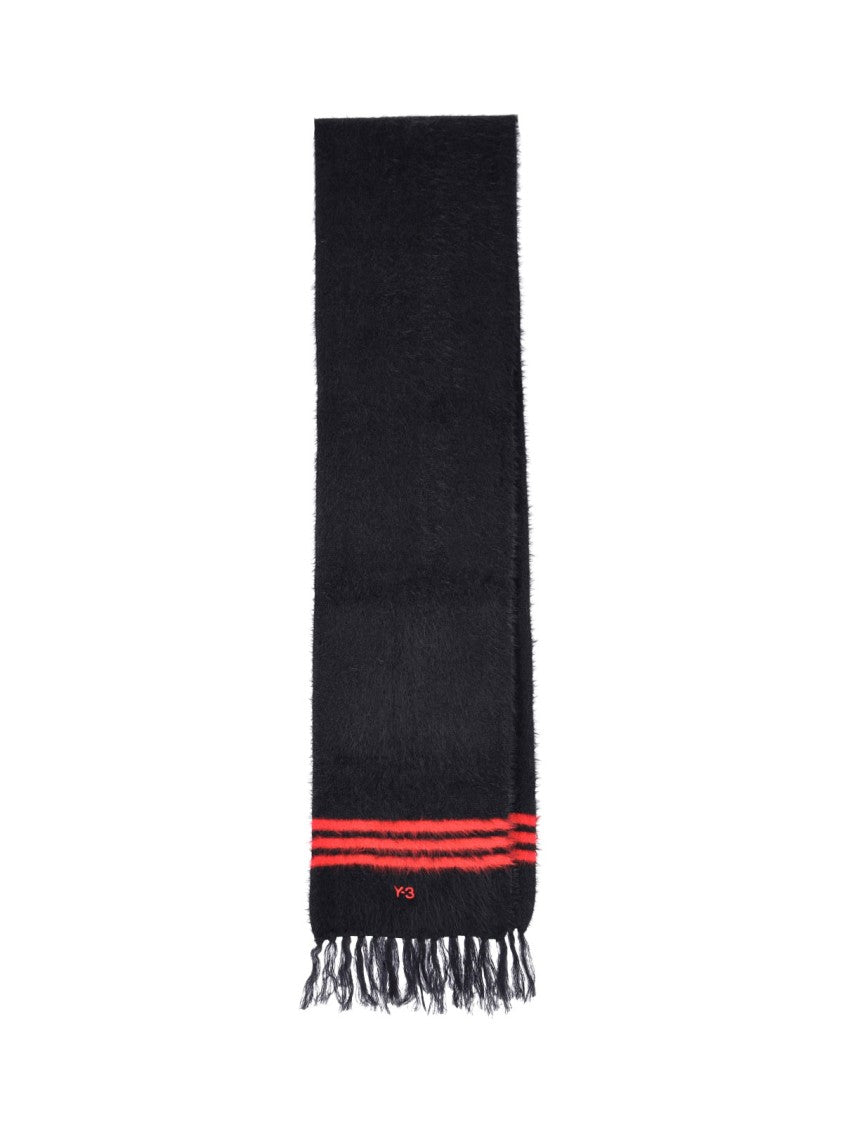 Y-3 Black 3-Stripes Fringed Scarf