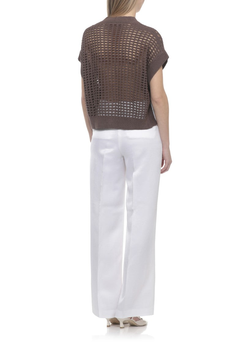Peserico Brown Perforated Sequin Cotton Vest