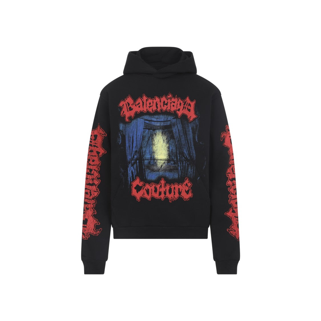 Balenciaga Hooded Black Cotton Sweatshirt With Gothic Typography