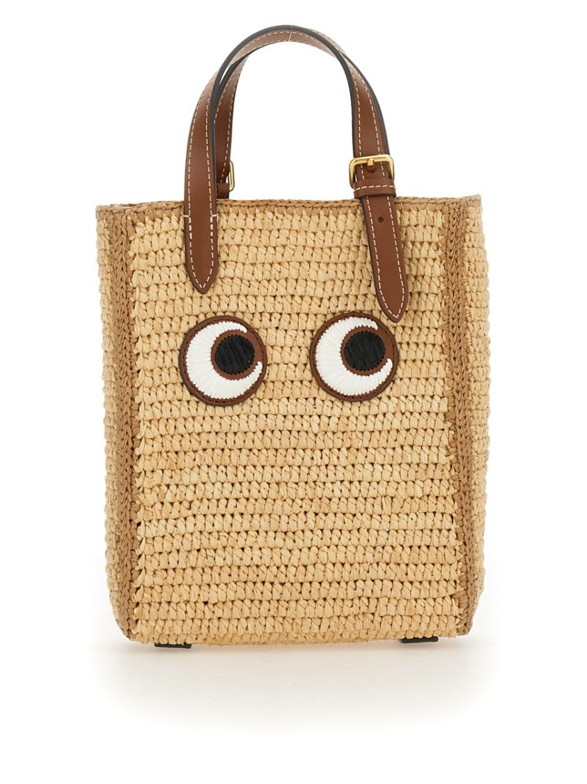 Anya Hindmarch Woven Raffia Tote With Embroidered Eye Design