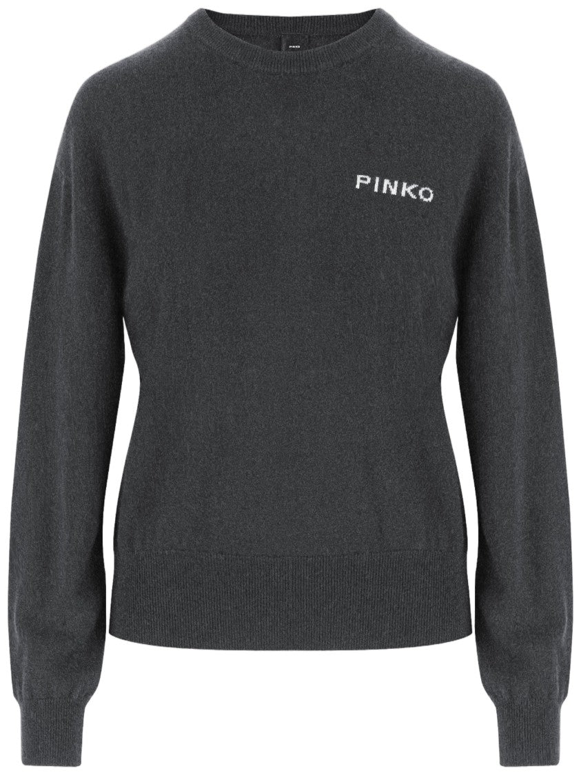 Pinko Crew Neck Wool Sweater With Contrasting Logo Details