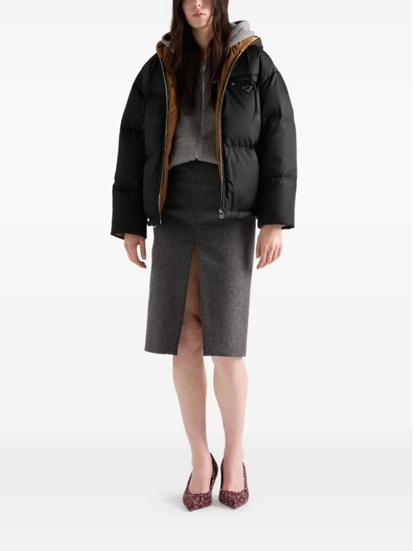 Prada Cropped Puffer Jacket With Contrasting Interior Lining