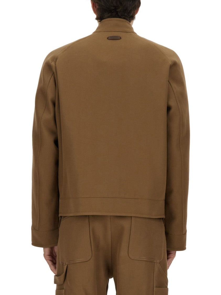 Moschino Structured Boxy Brown Jacket With High Collar