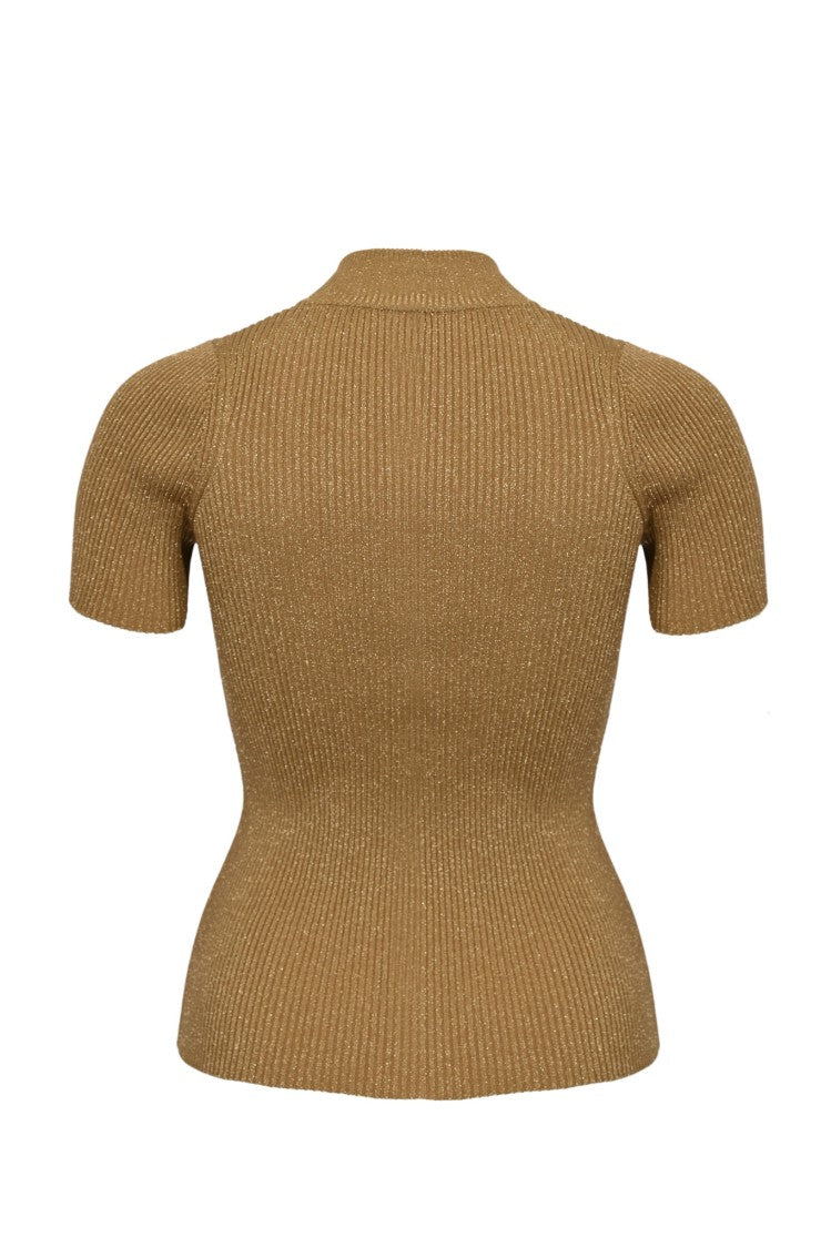 Max Mara Illuminating Light Gold Metallic Short-Sleeved Top
