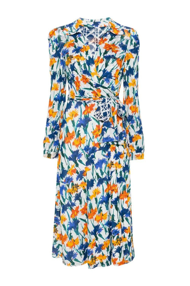 Diane Von Furstenberg Statement Wrap Dress With Floral Print And Tie Detail
