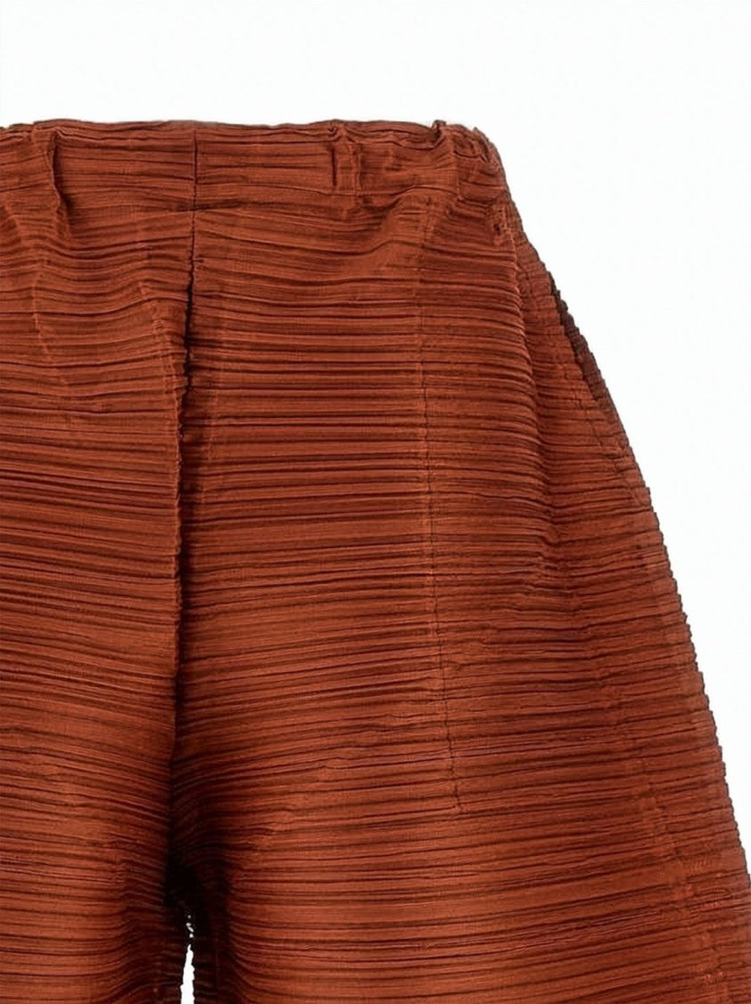 Pleats Please Distinctive Pleated Brown Wide-Leg Pants