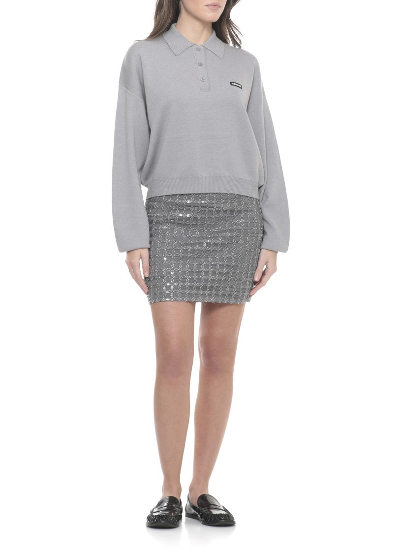 Rotate Grey Slinky Knit Polo Shirt