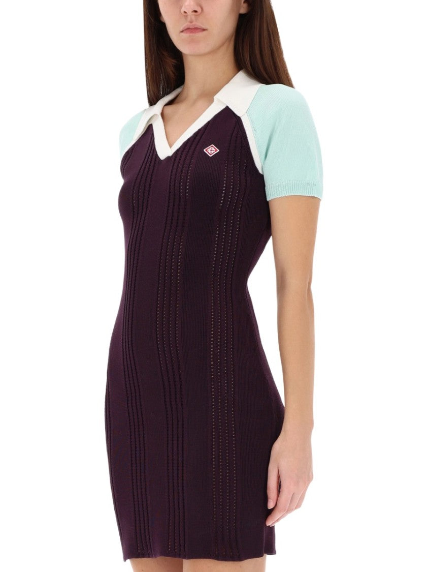Casablanca Fitted Mini Dress In Ribbed Merino Wool With Contrast Collar