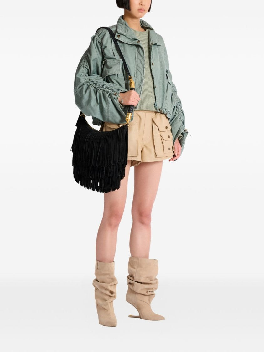 Balmain Black Fringe Detail Suede Shoulder Bag