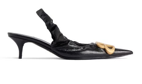 Balenciaga Slingback Heels With Pointed Toe And Ruffled Design