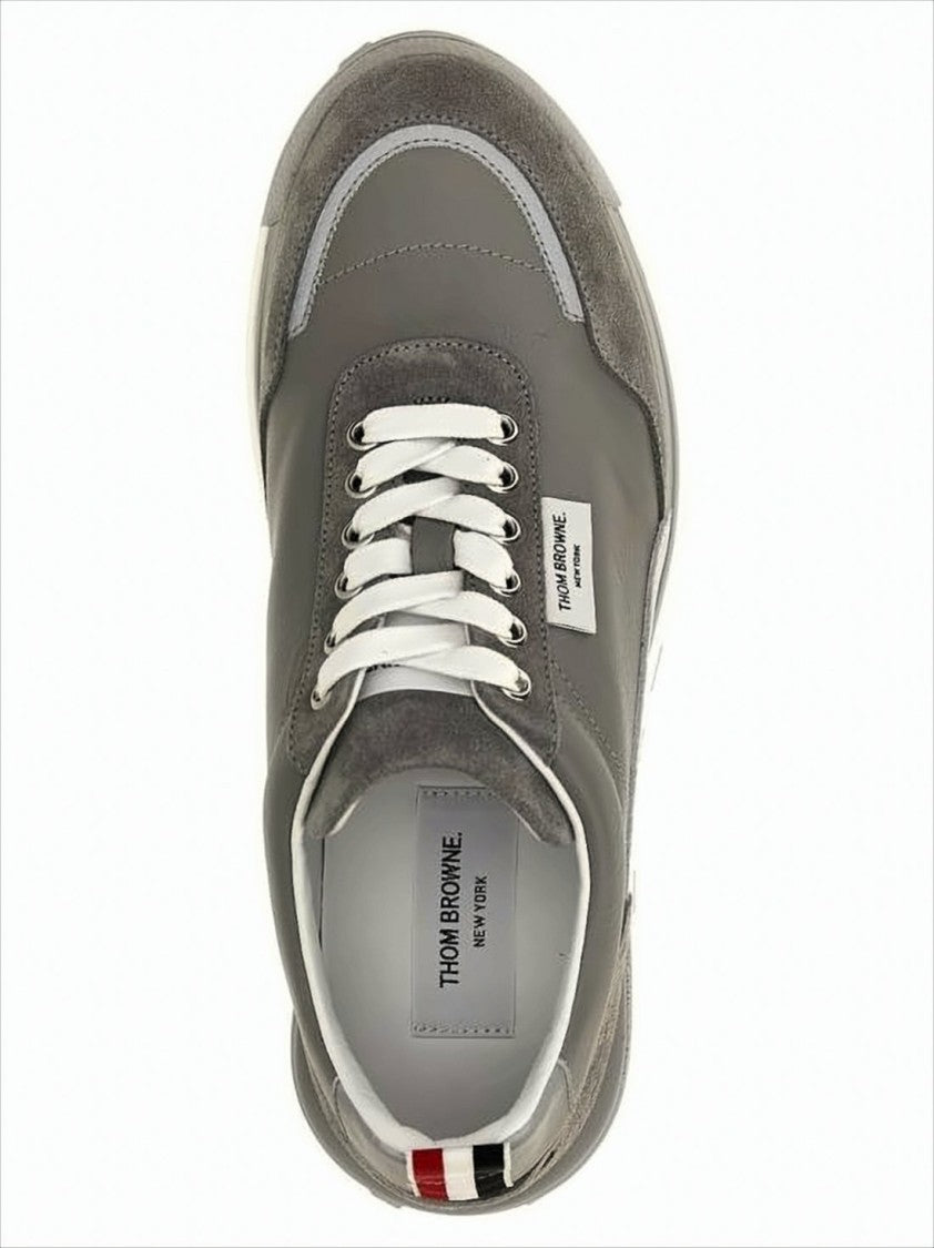 Thom Browne Grey Calf Leather And Suede Sneakers
