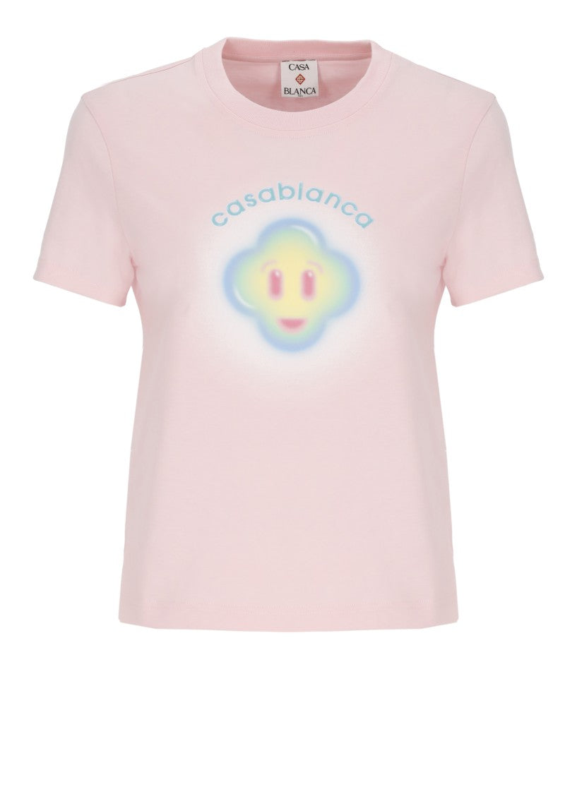 Casablanca Pink Airbrush Smiley Cotton T-Shirt