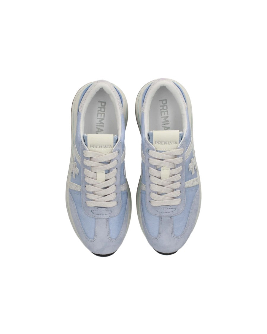 Premiata Light Blue Suede Mesh Accents Sneakers