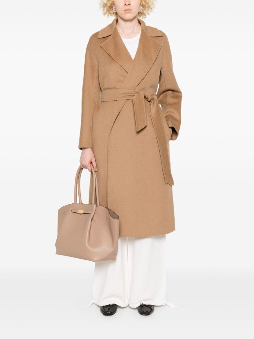 Max Mara Knee-Length Camel Coat With Wrap Design And Self-Tie Belt