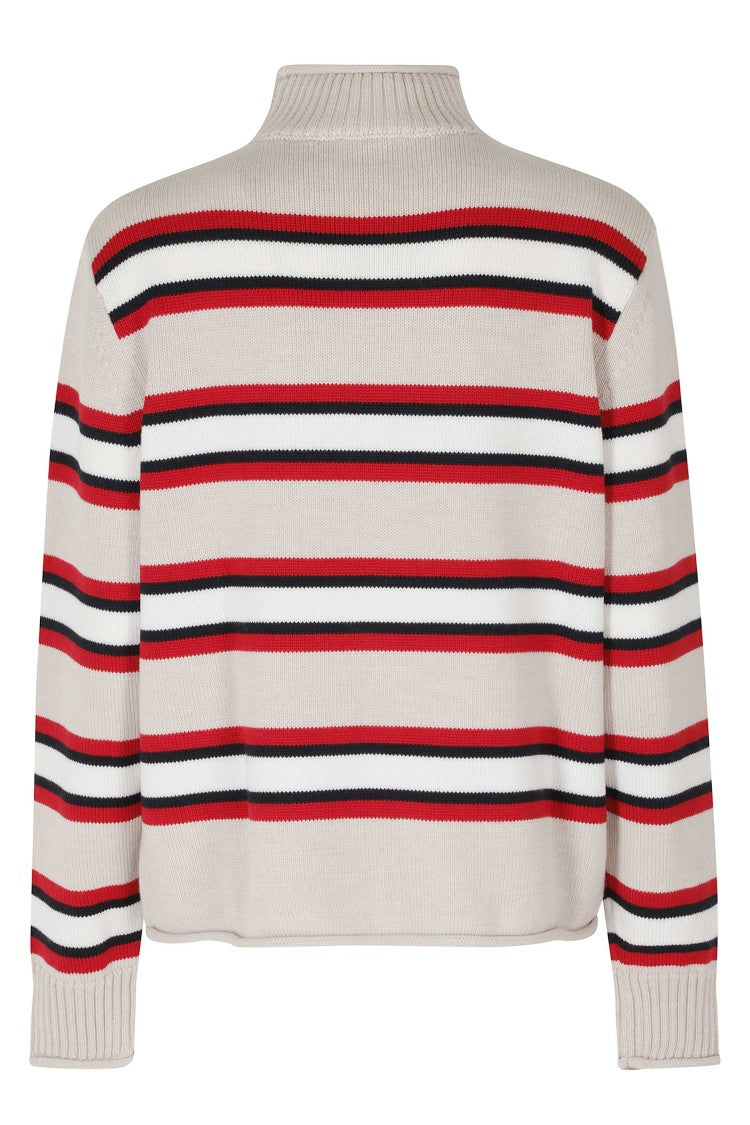 Semi Couture Abby High Neck Horizontal Striped Virgin Wool Sweater