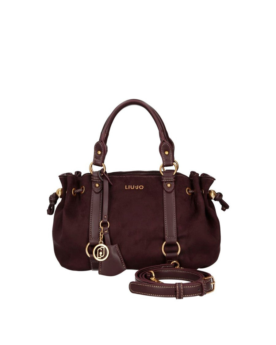 Liu Jo Gathered Red Aubergine Microfiber Handbag With Gold Accents
