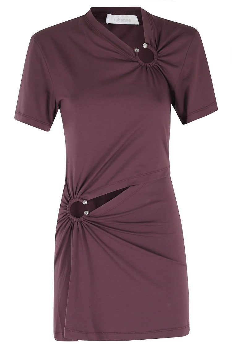Rabanne Burgundy Mini Piercing Curlicue Cotton Dress