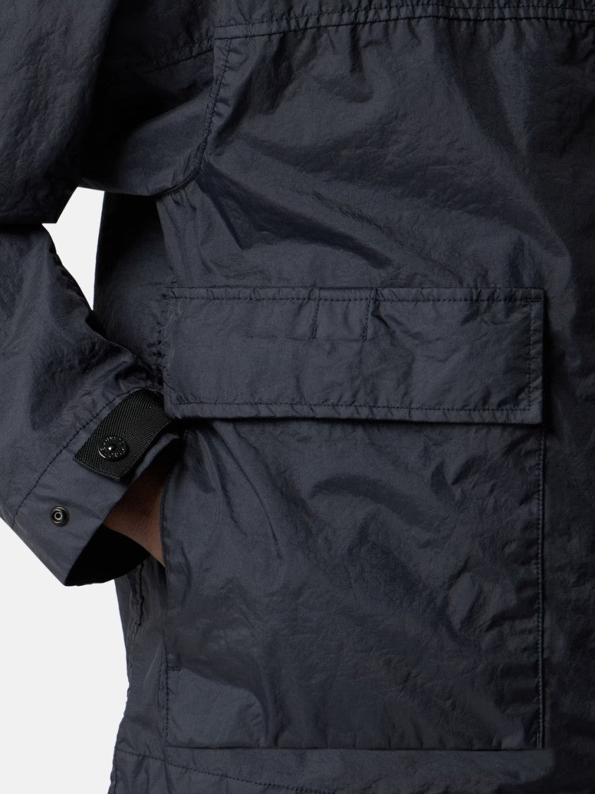 Stone Island Hooded Black Jacket With Front Zipper