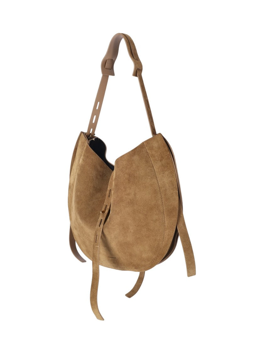 Minobossi Beige Liz Calfskin Suede Top-Handle Shoulder Bag