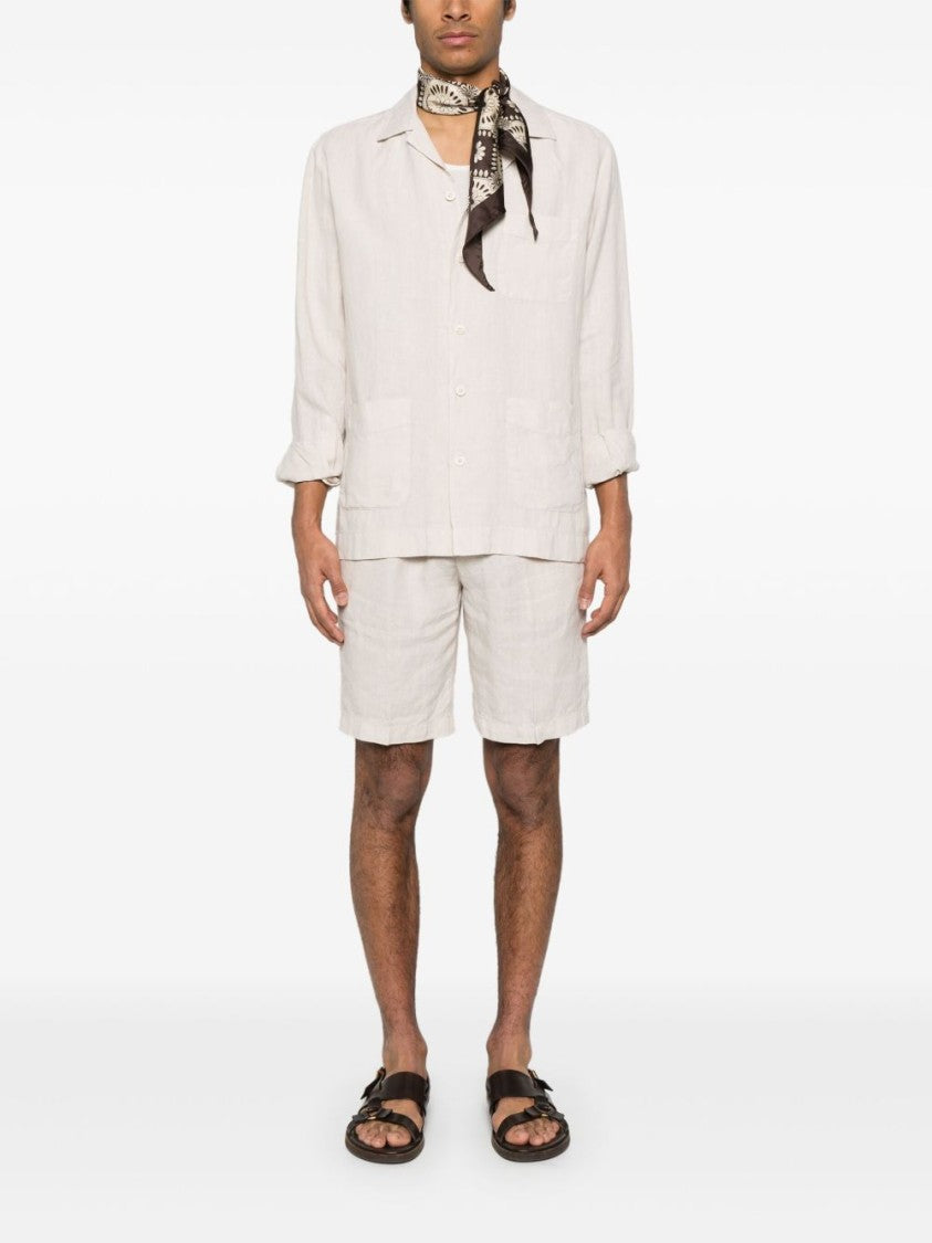 Boglioli Relaxed Fit Linen Shirt With Camp Collar And Functional Pockets