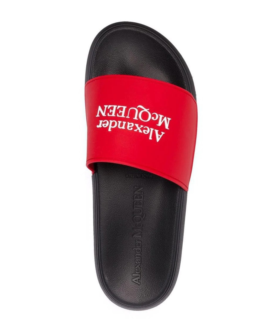 Alexander Mcqueen Logo Printed Slides Sandals