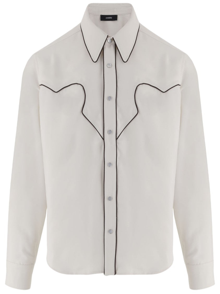Amiri White Technical Jersey Pointed Collar Casual Shirt