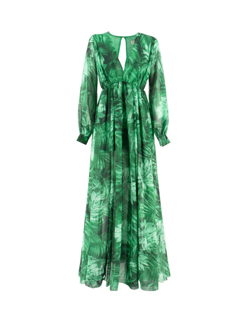 Ermanno Firenze Flowing Floral Print Dress With Deep V-Neckline