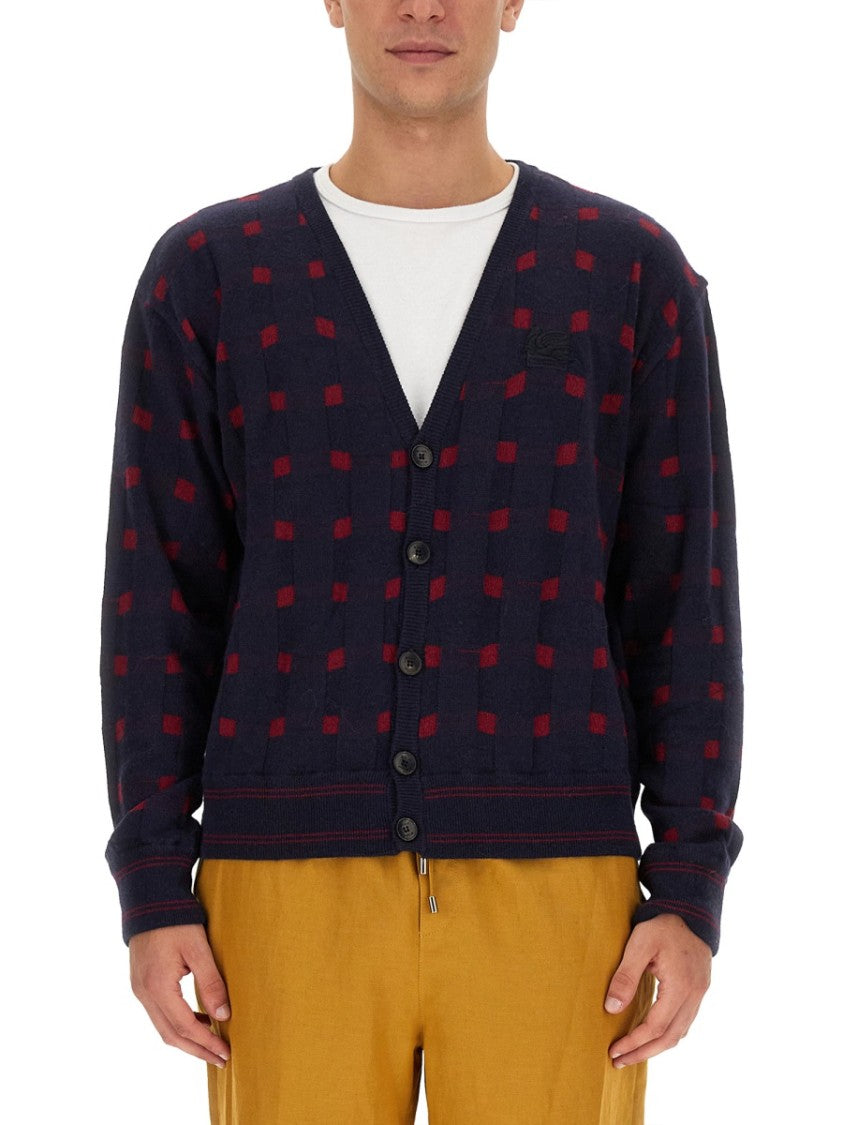 Etro Checkered Pattern V-Neck Cardigan
