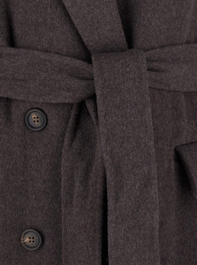 Brunello Cucinelli Brown Double-Breasted Coat With Peak Revers