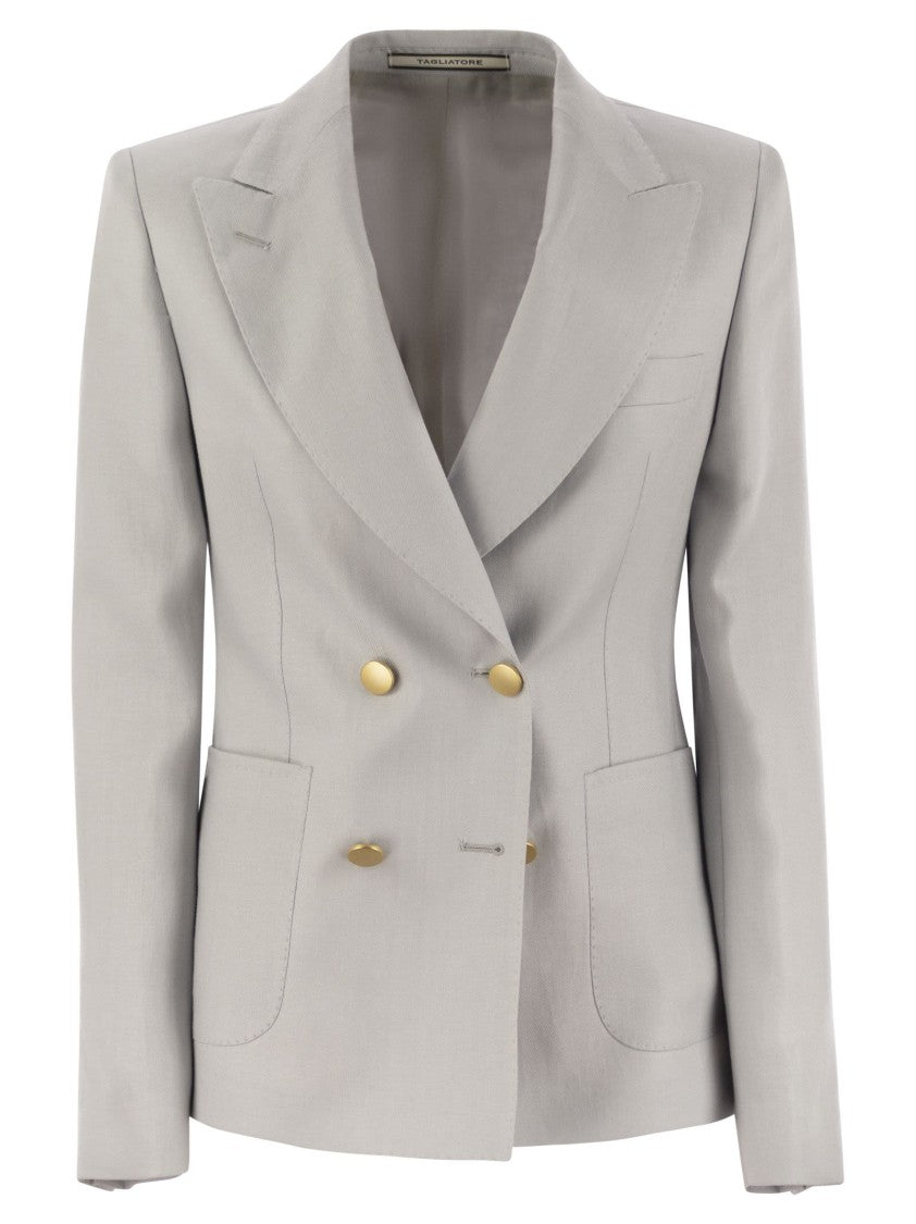 Tagliatore Double-Breasted Linen Blazer With Peaked Lapel