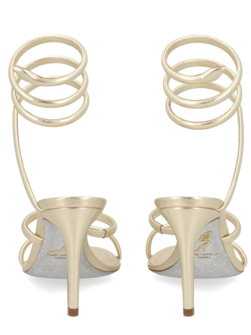 René Caovilla Spiral Ankle Strap Gold Sandals