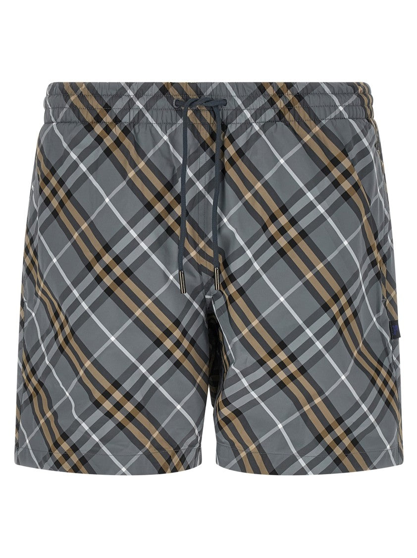 Burberry Check-Print Nylon Swim Shorts With Adjustable Drawstring