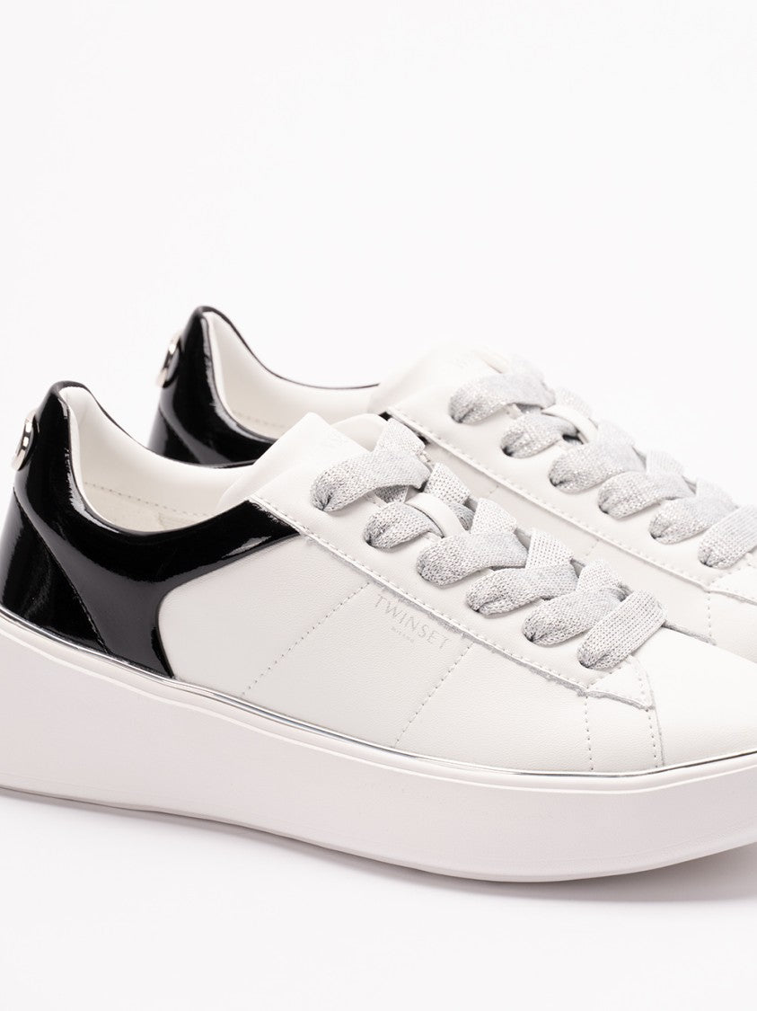 Twin-Set Leather Sneakers With Glossy Heel Panel
