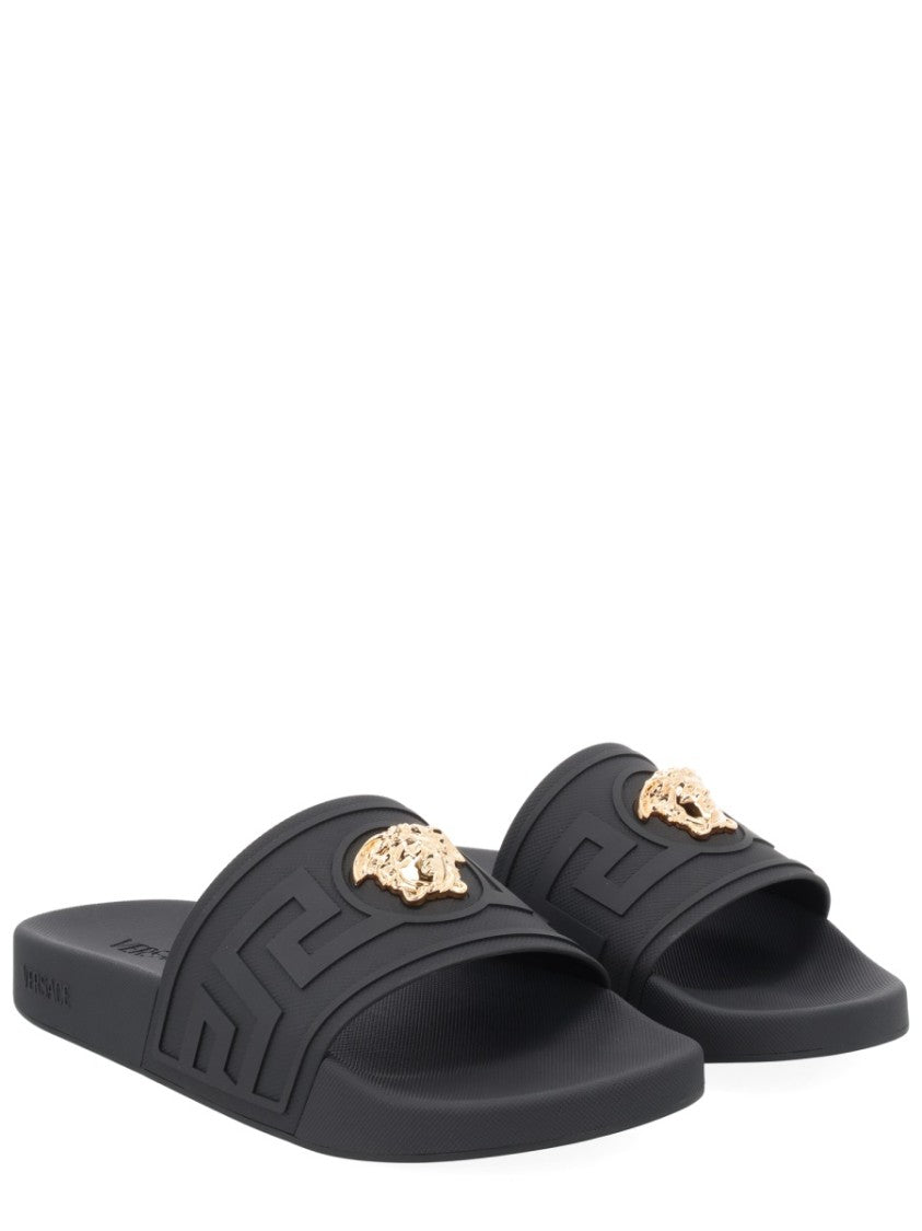 Versace Black Medusa Geometric Pattern Sandals