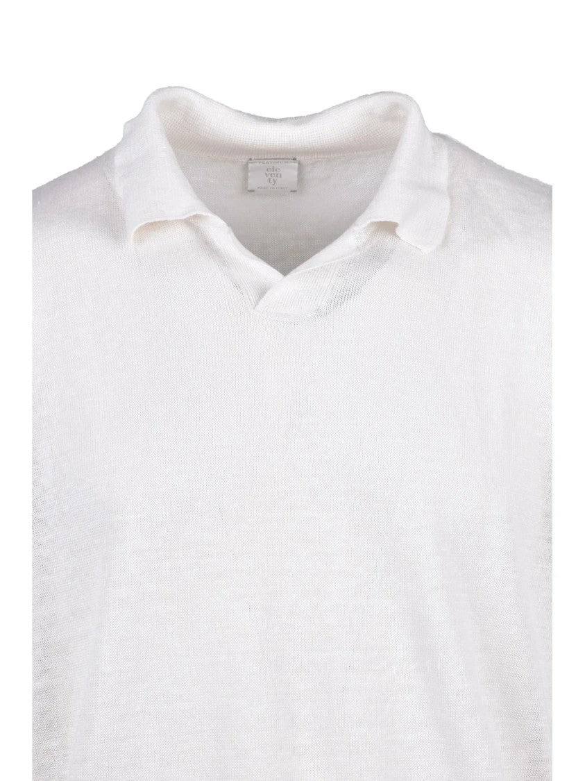 Eleventy White Linen Piqué Polo