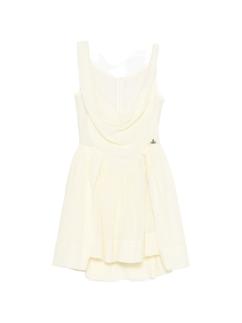 Vivienne Westwood Yellowish White Orb Logo Tiered Dress