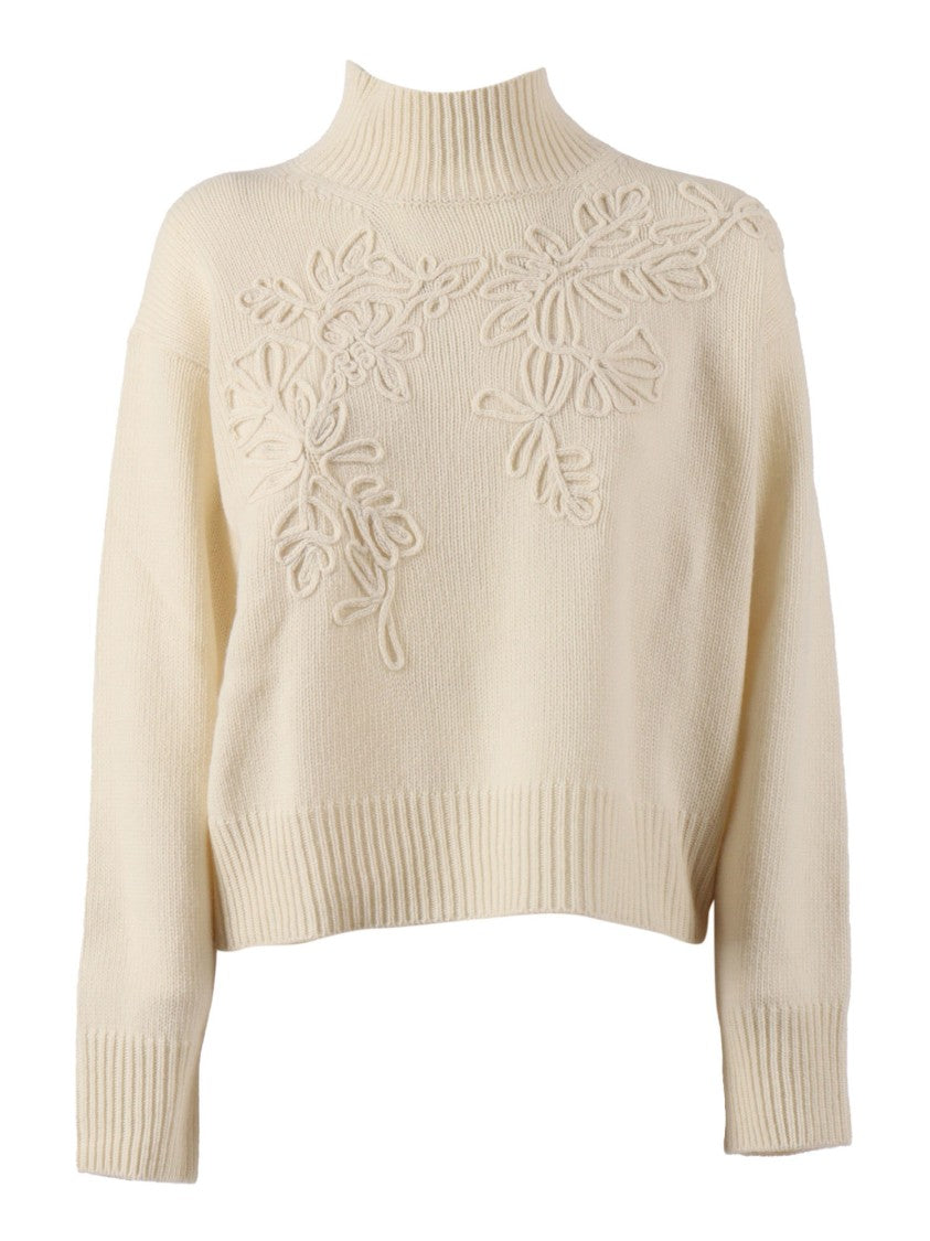 Ermanno Scervino High-Neck Wool Knit Sweater With Ribbed Texture
