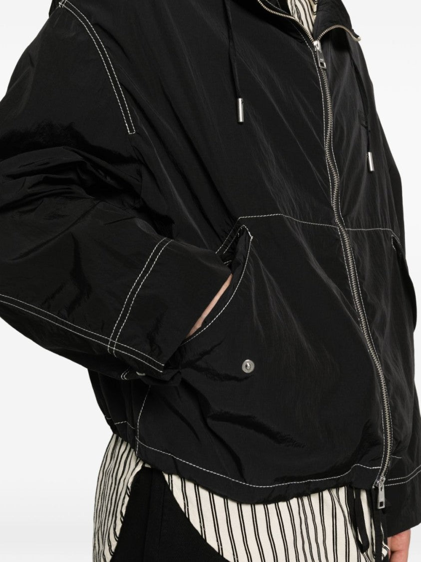 Ami Paris Black Contrast Stitching Hooded Zip Jacket