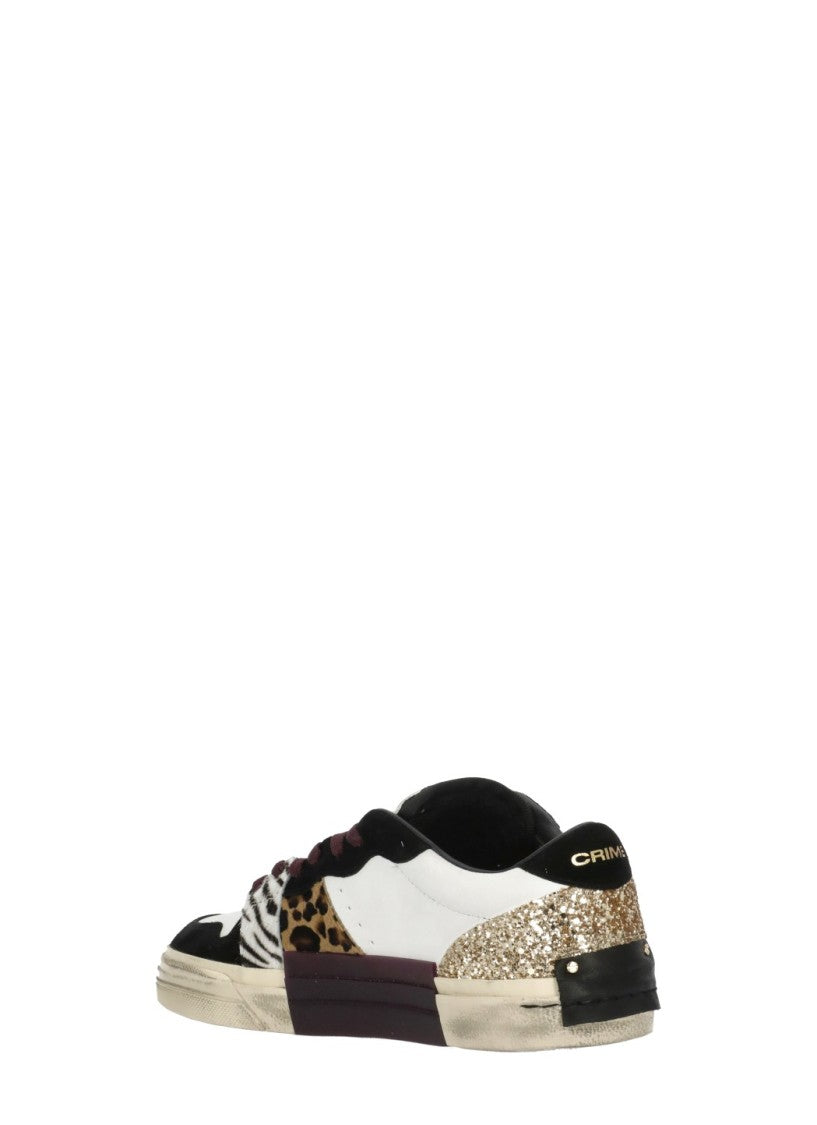 Crime London White Playoff Suede Animal Print Leather Sneakers