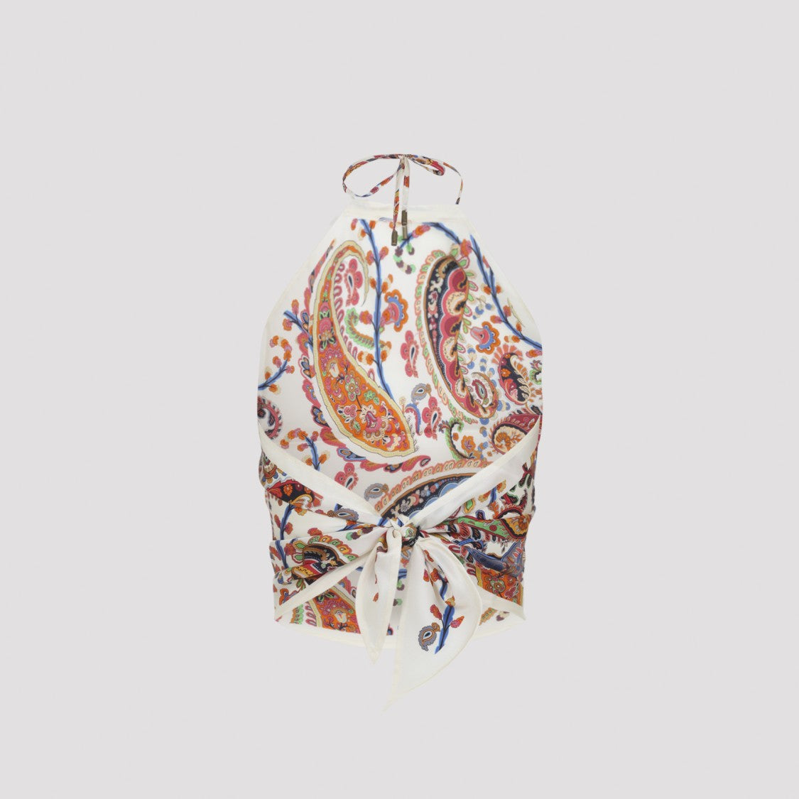 Etro Multicolor Silk Halter Top With Tie Closure