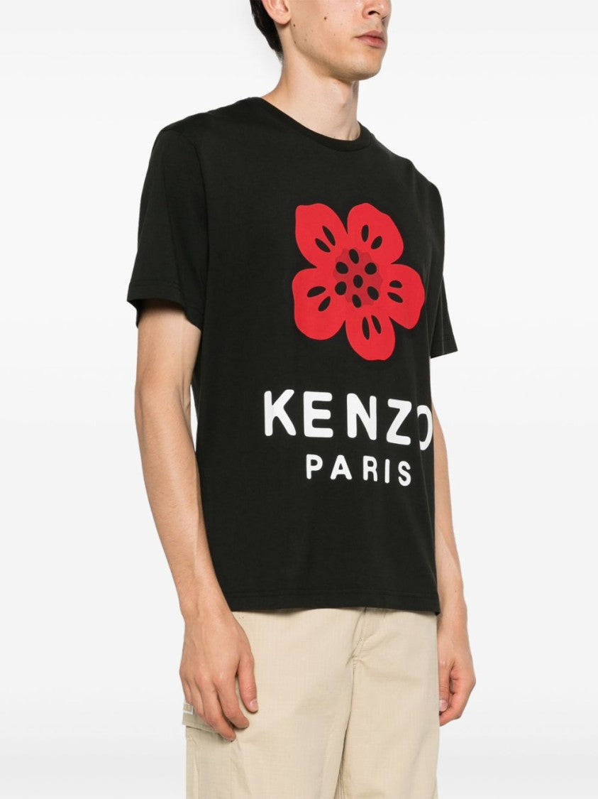 Kenzo Graphic Black T-Shirt With Red Floral Design